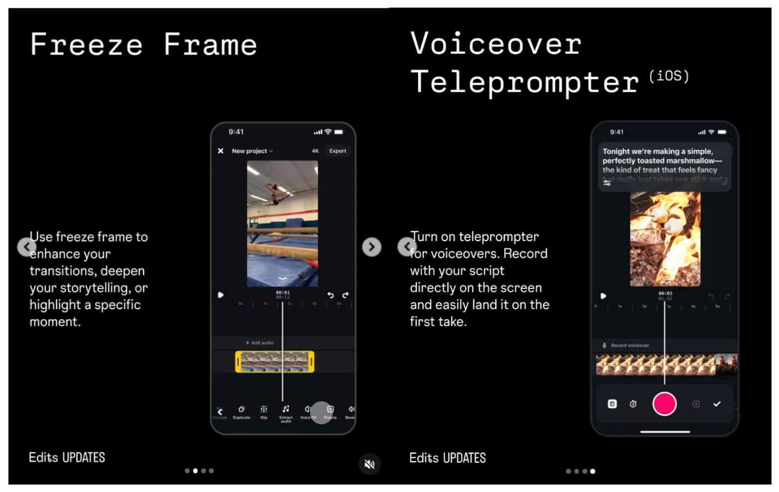 Второе обновление Edits в марте 2026: стоп-кадр, звуки и телесуфлер Второе обновление Edits в марте 2026: стоп-кадр, звуки и телесуфлер
