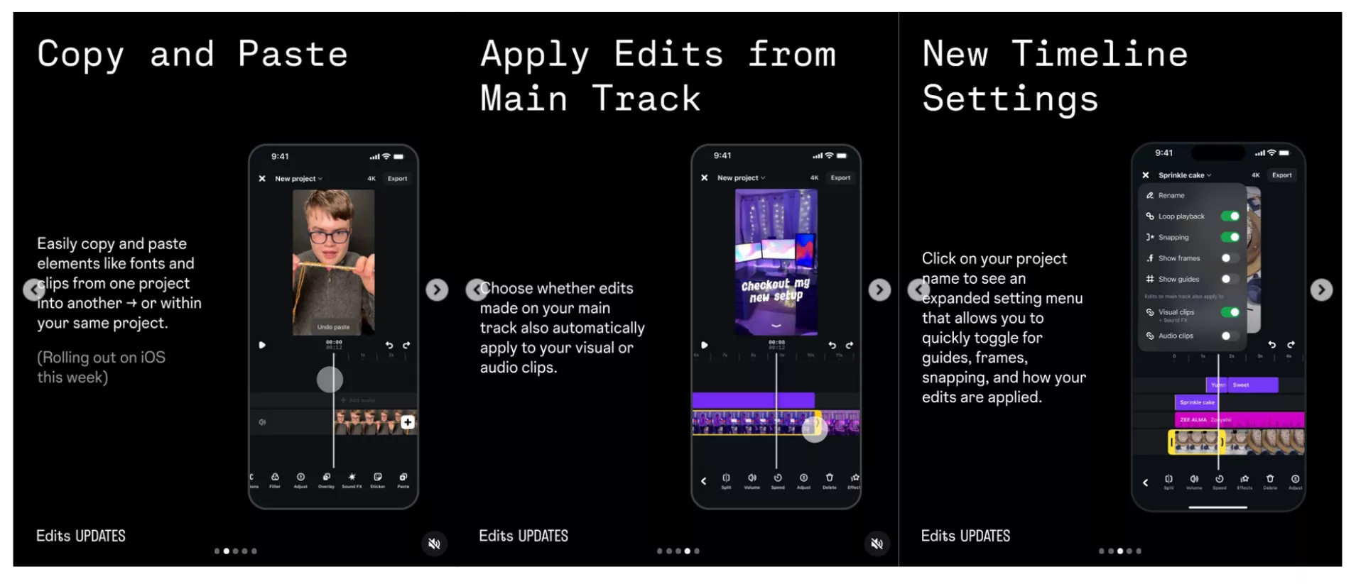 Первые обновления Edits в феврале: копирование проектов и настройки таймлайна Первые обновления Edits в феврале: копирование проектов и настройки таймлайна