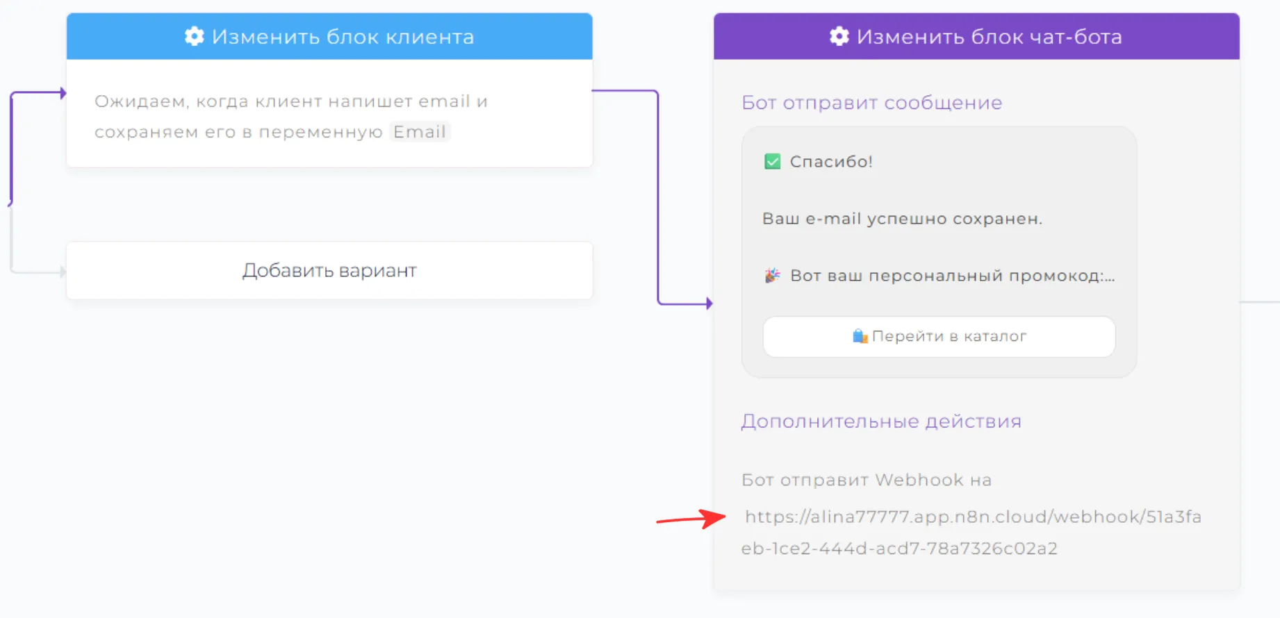 заменяем тестовый URL в настройке «Отправить Webhook» на Production URL заменяем тестовый URL в настройке «Отправить Webhook» на Production URL