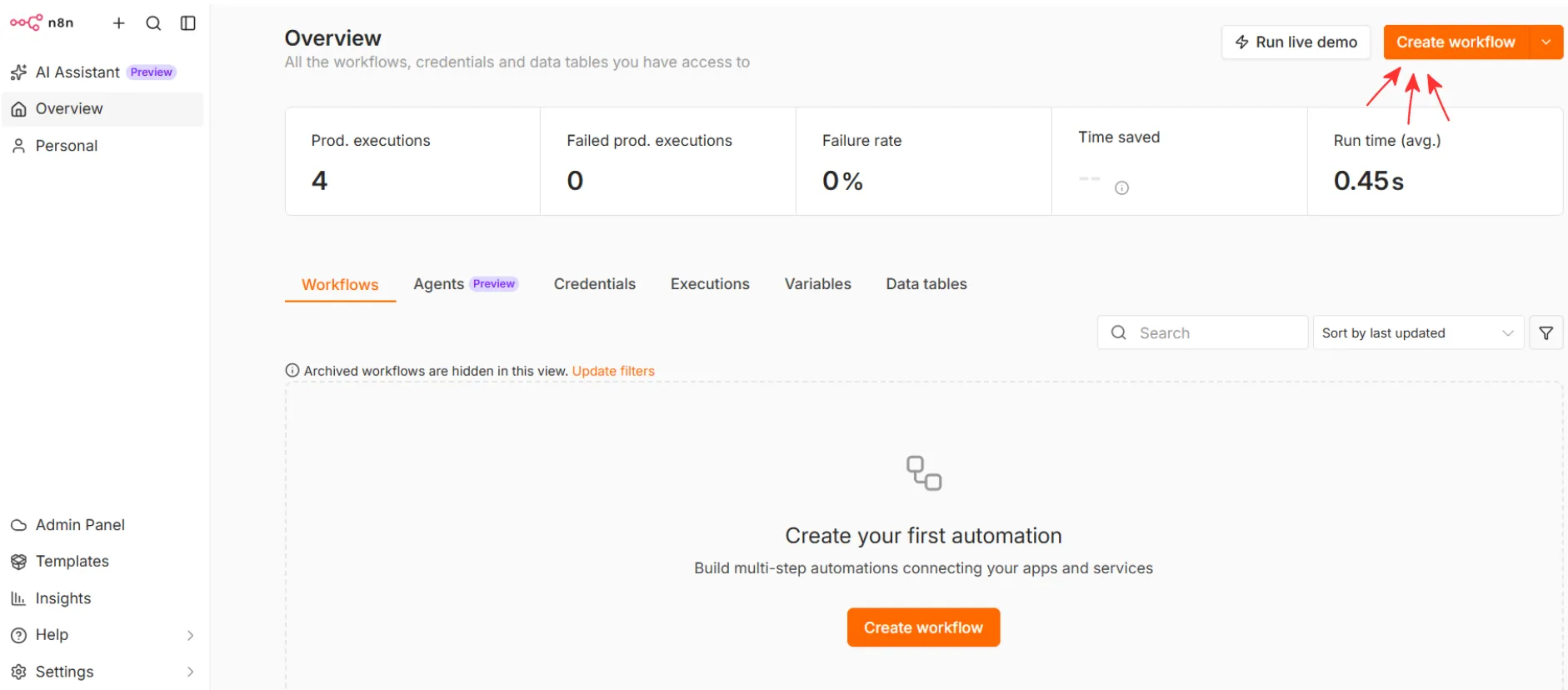 Переходим в n8n и создаем новый Workflow Переходим в n8n и создаем новый Workflow