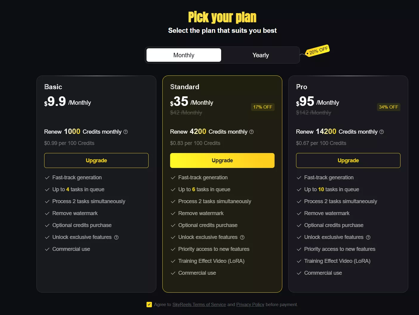 Тарифы в нейросети SkyReels Тарифы в нейросети SkyReels