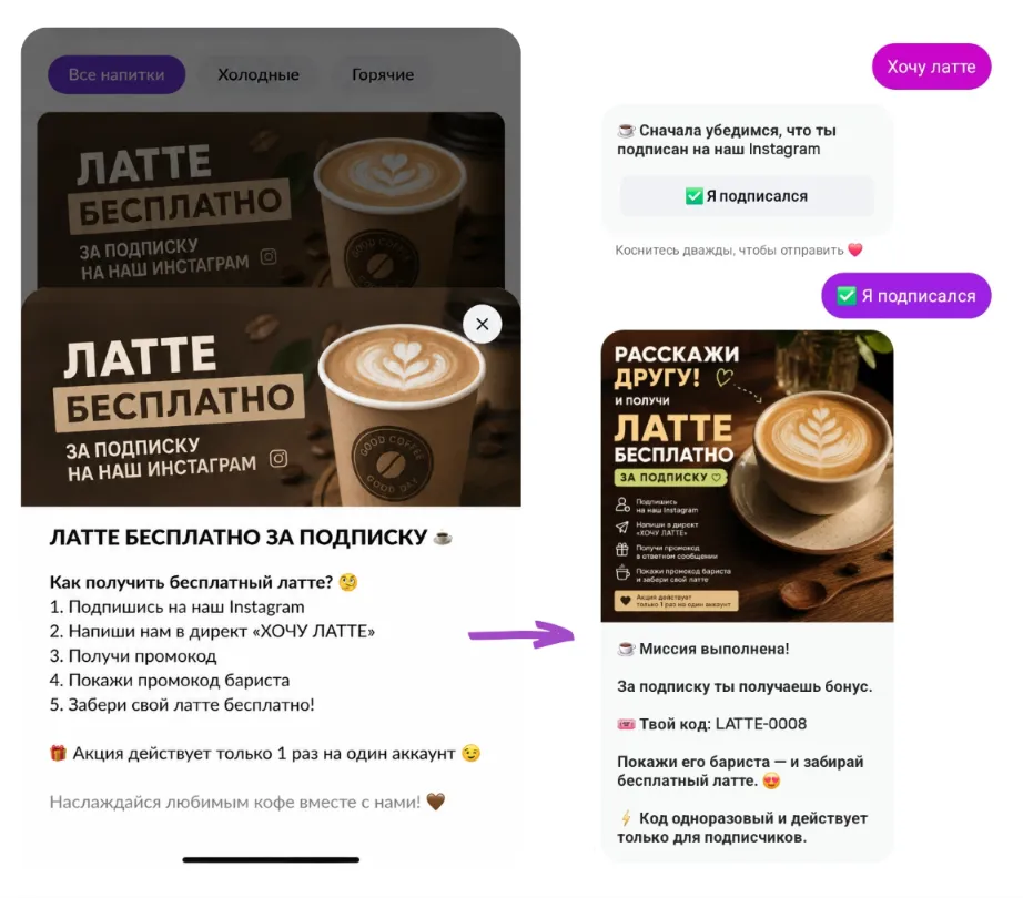 Кофейни и пекарни: идеи автоворонок с чат-ботом в Instagram