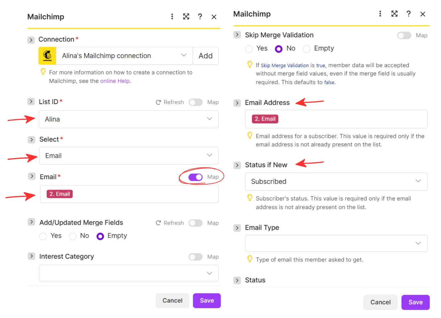 настройки, чтобы подключить Mailchimp к Make настройки, чтобы подключить Mailchimp к Make