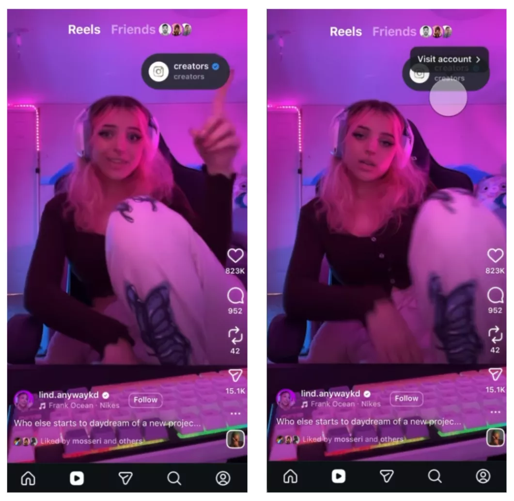 кликабельная ссылка в Reels на другой аккаунт