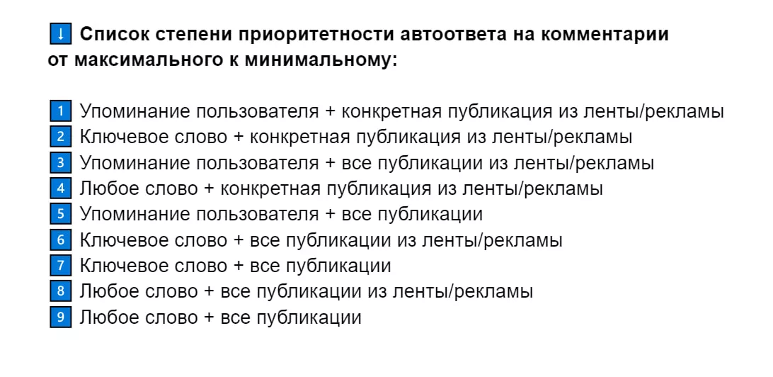 Уровень приоритетности автоответчика на комментарии в Инстаграм