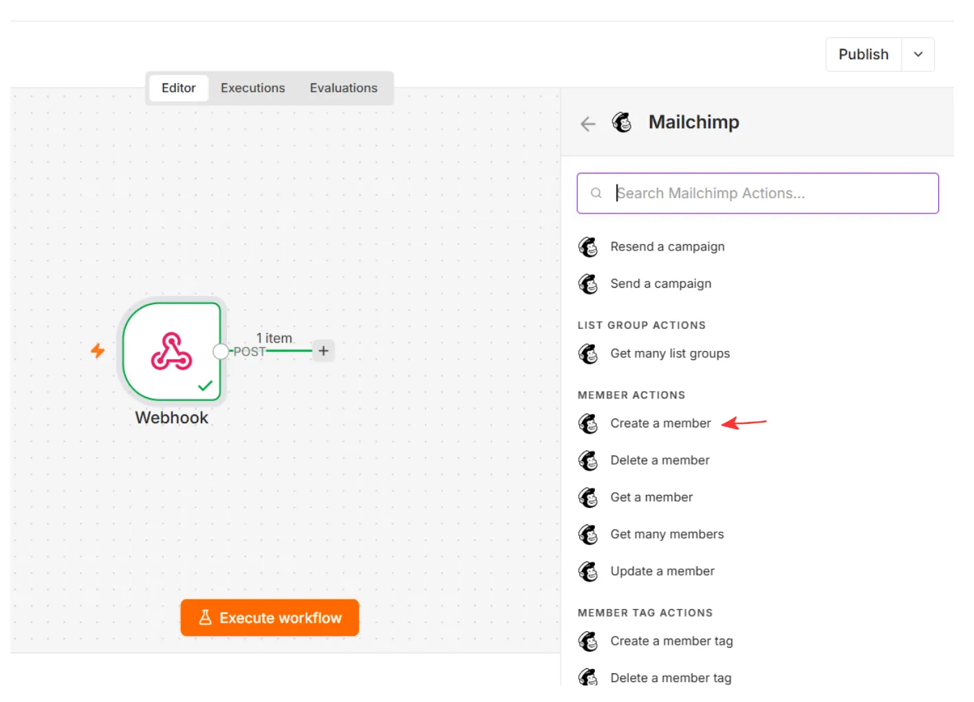 В разделе Member Actions выбираем Create a member В разделе Member Actions выбираем Create a member